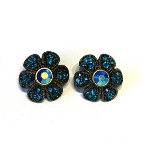 💝Vintage Rhinestone Flower Stud Earrings 1960s